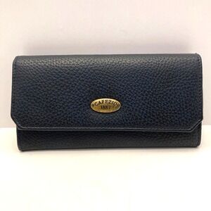 Capezio Navy Blue Pebbled Leather Wallet Vintage New Checkbook Credit Card Snap